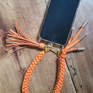 Orange and Gold Phone Lanyard with Tassel with attachement